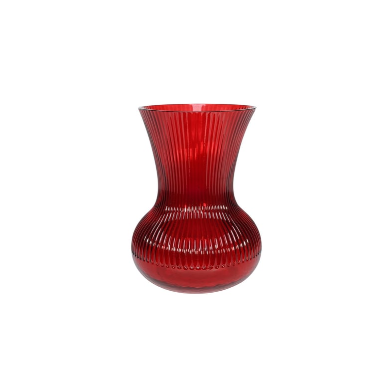Red Ribbed Hand Tied Vase 19.5cm - Elegant Home Decor Flower Arrangement Garden Decoration