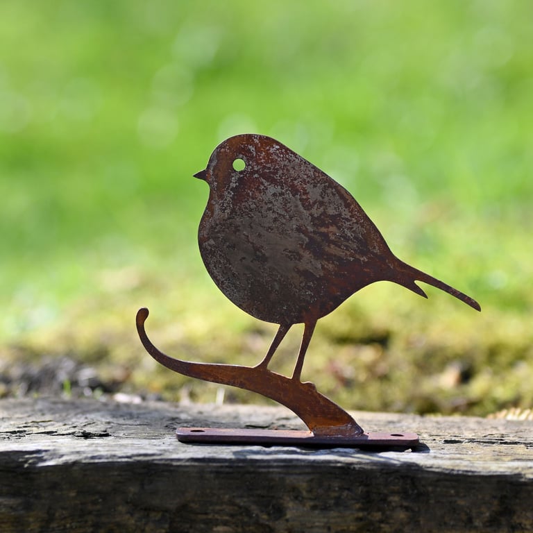 Nature Silhouette Robin on Branch - Bird Art Wall Hanging Home Decor Garden Decoration