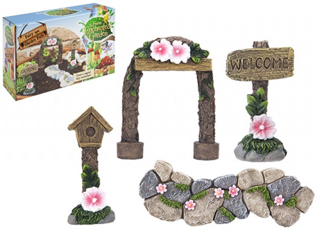 Secret Fairy Garden Woodland 4 Piece Pathway Set for Outdoor Decor and Whimsical Landscaping