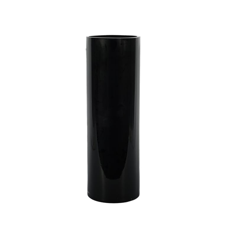 Black Gloss Cylinder Glass Vase - 30cm Height, Modern Home Decor Decoration