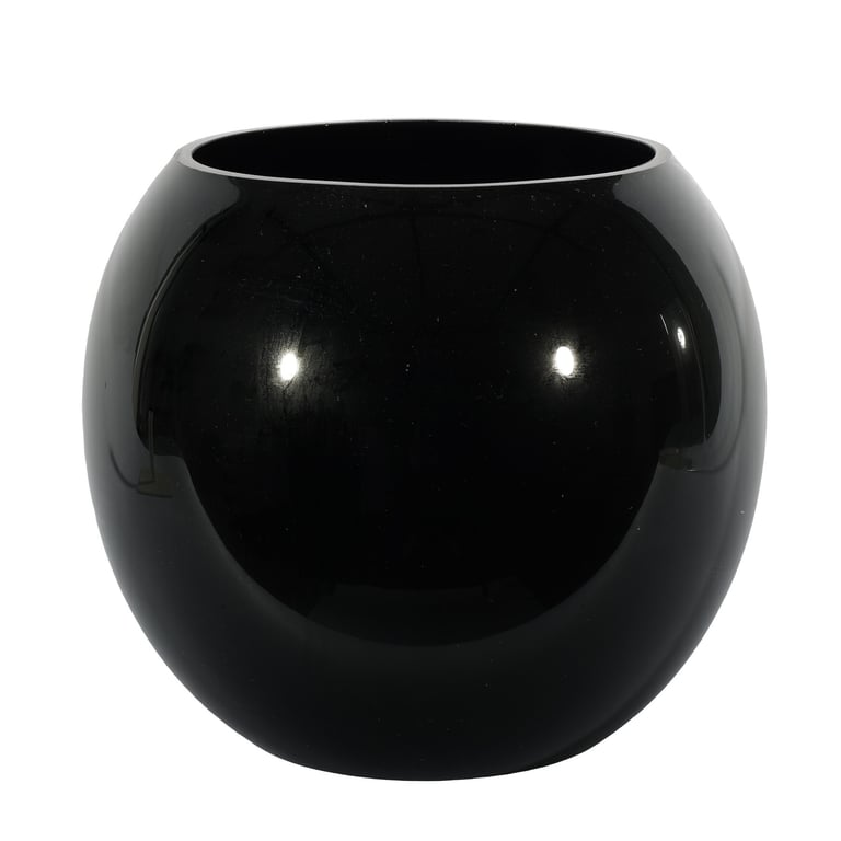 Black Gloss Bubble Ball Glass Vase - Modern Home Decor Accent, 21cm Glass Decoration