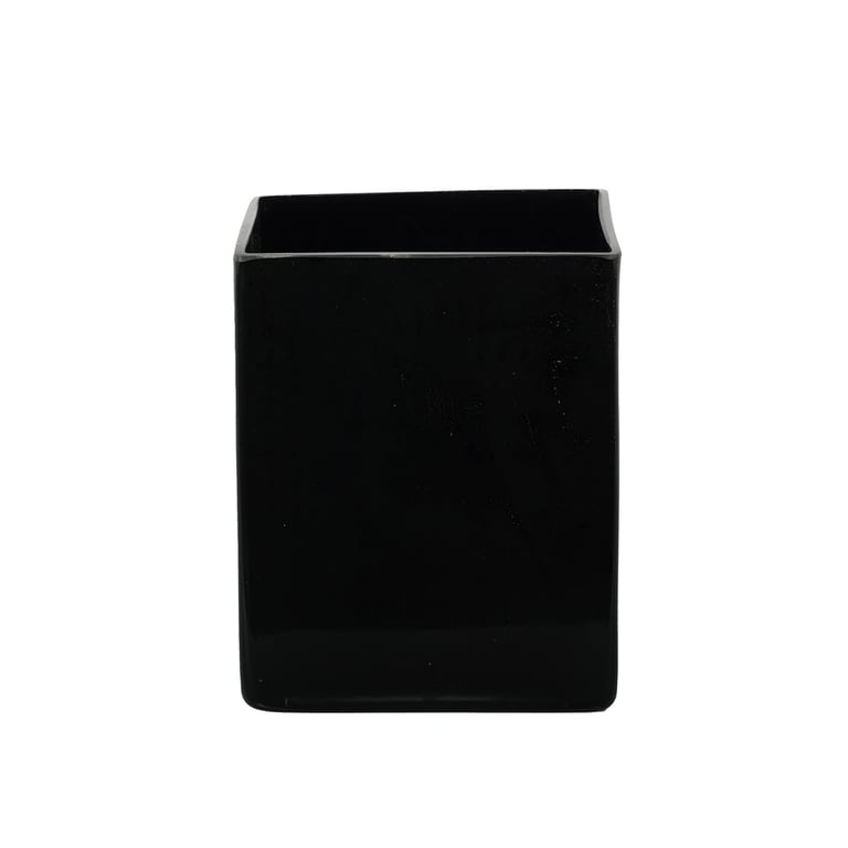 Black Gloss Cube Glass Vase - Modern Home Decoration and Indoor Plant Container, 12cm