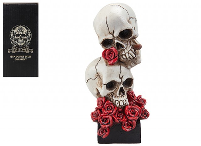 18cm Skull and Roses Garden Decoration Statue - Perfect Halloween Home Decor