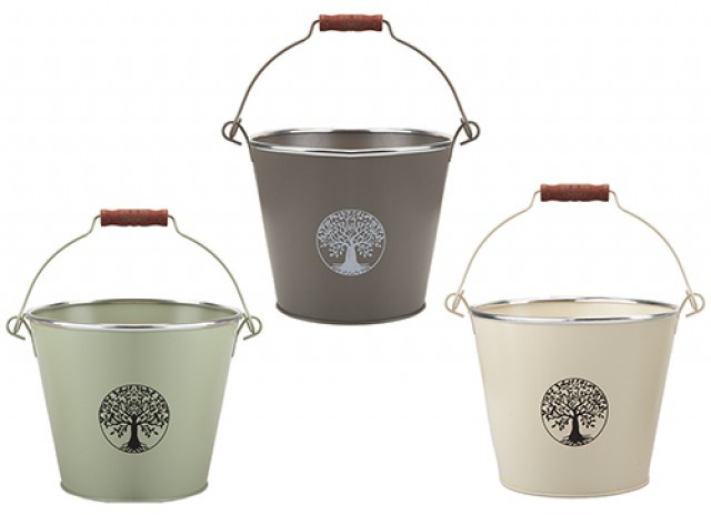 Tree of Life Bucket Planter with Handle - Indoor Home Garden Decor Accessory