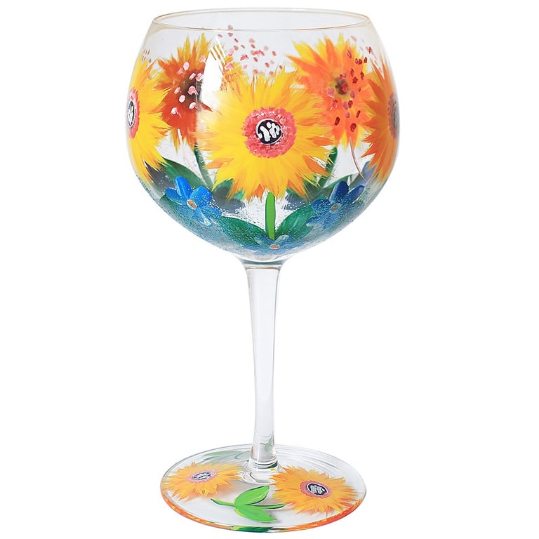 Sunflowers Hand Painted Gin Glass - Unique Home Bar Accessory