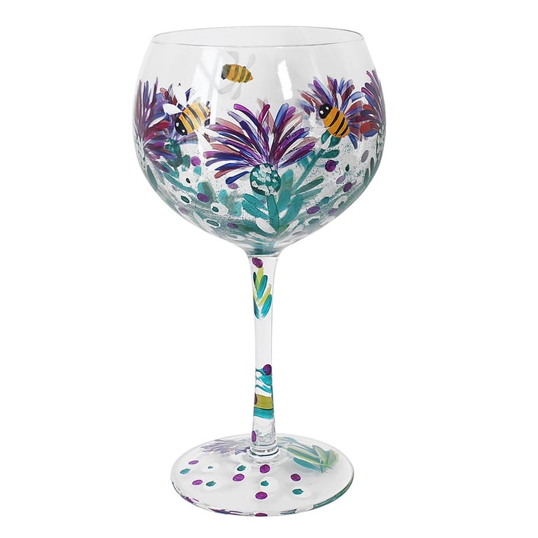 Thistles & Bees Gin Glass - Elegant Home Barware Cocktail Glass with Bee Design and Thistle Pattern