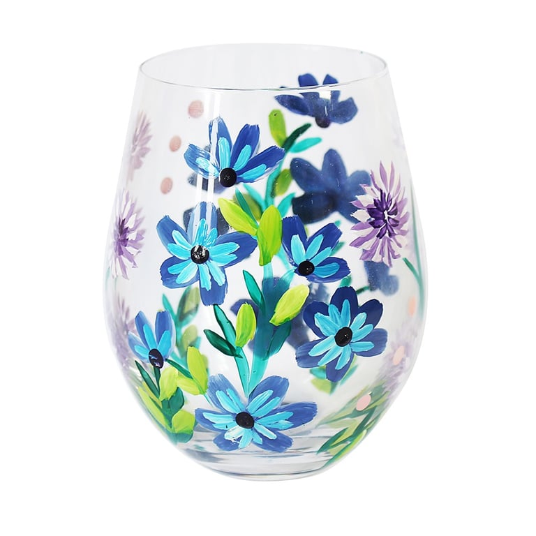 Cornflowers Stemless Glass - Elegant Home Decor Wine and Drinking Glasses Set
