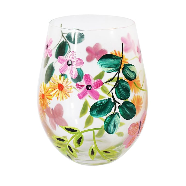 Butterfly Garden Elegant Stemless Wine Glass - Unique Home Decor Glassware