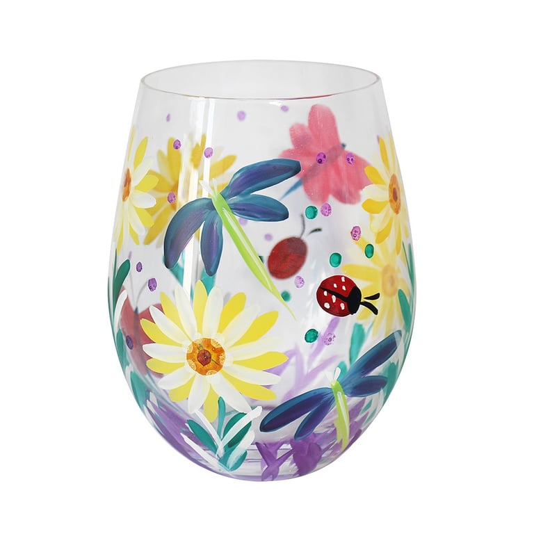 Cottage Garden Hand Painted Stemless Glassware - Unique Home Decor Accessories