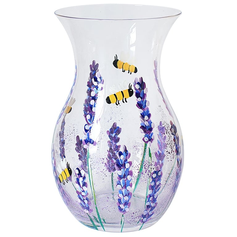 Hand Painted Bees & Lavender Vase - Unique Home Decor Accent