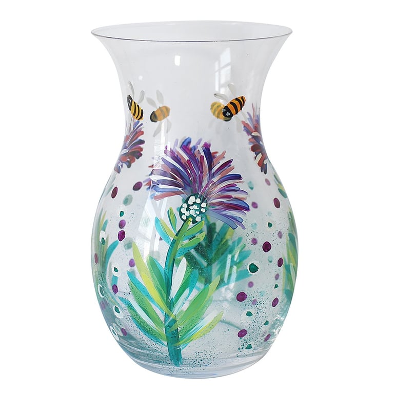 Hand Painted Thistles & Bees Home Decor Vase - Unique Bee Themed Design