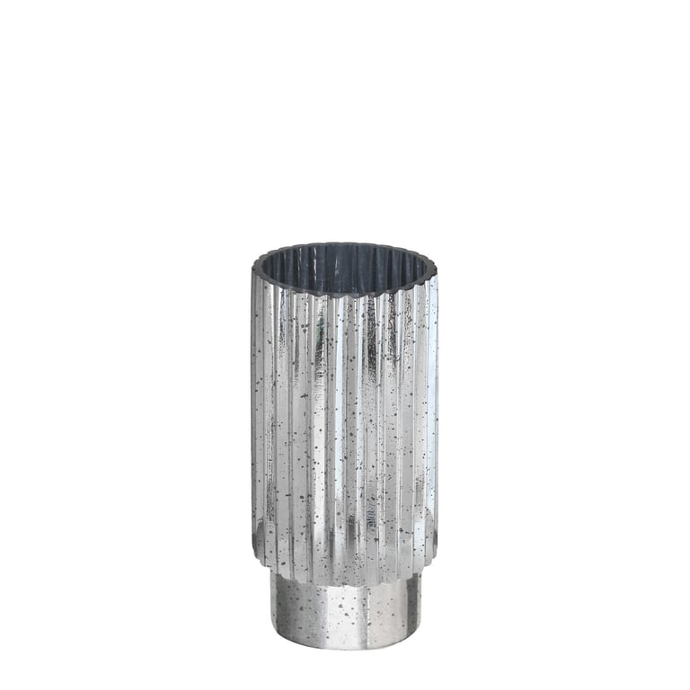 Silver Tonal Ribbed Cylinder Vase 20cm - Elegant Home Decor Accent for Modern Spaces