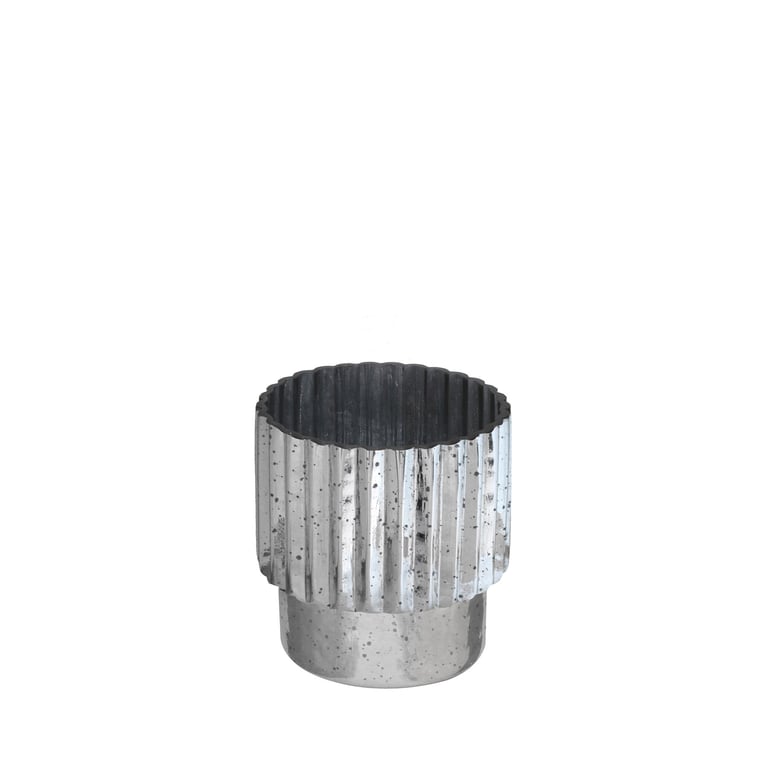 Silver Tonal Ribbed Cylinder Vase 15cm - Elegant Home Decor Accent