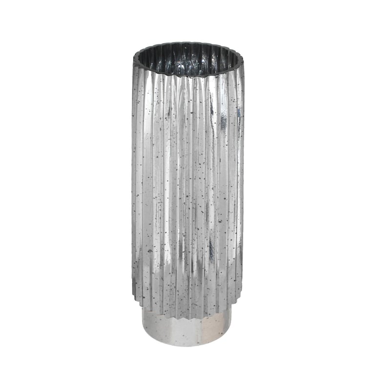 Silver Tonal Ribbed Cylinder Vase (40cm) - Elegant Home Decor Accent for Modern Spaces