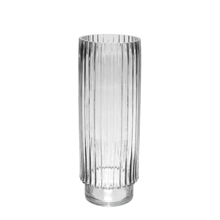 Clear Glass Wide Ribbed Vase - 40cm Modern Home Decor and Floral Display