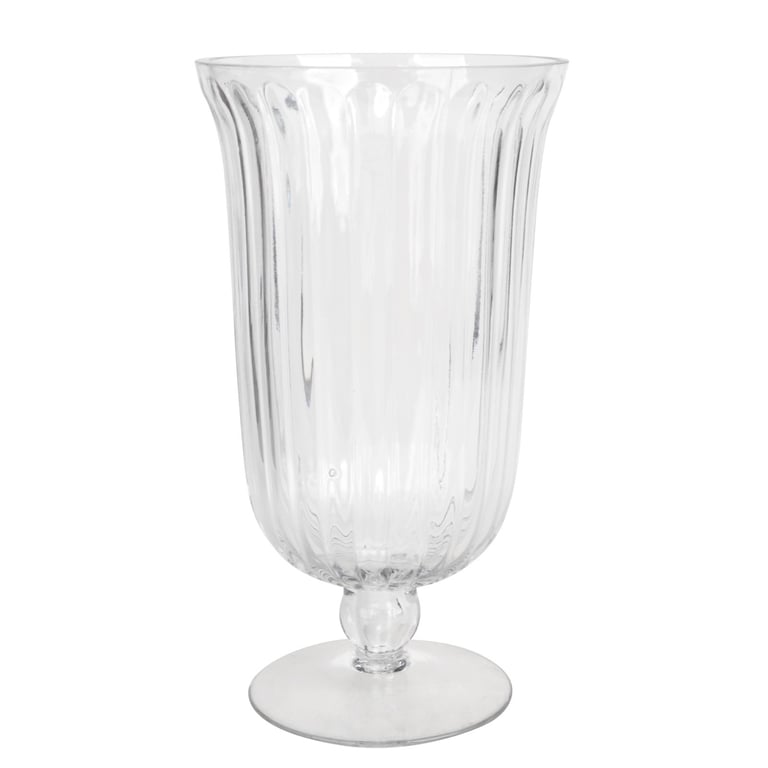 Clear Rochelle Fluted Stemmed Hurricane Glass Vase - Elegant Home Decor Accent (25.5cm)