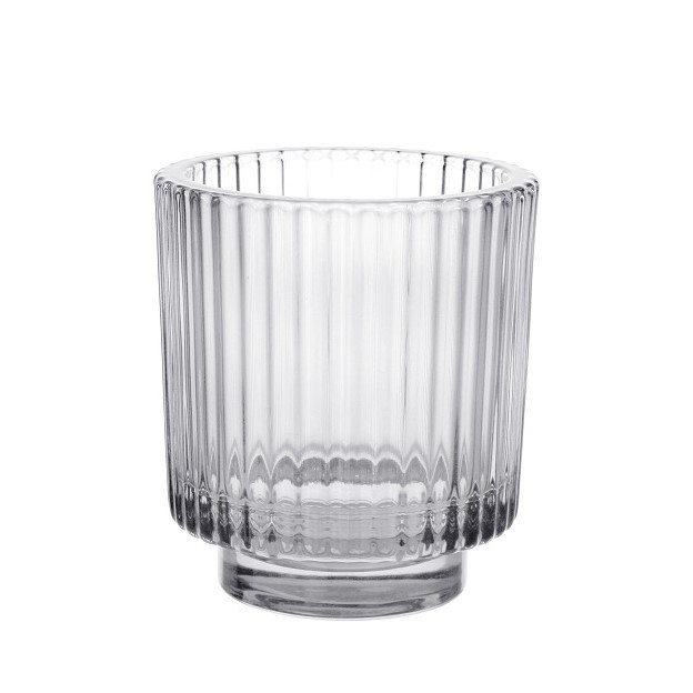 Clear Margot Stepped Glass Tealight Holder - Elegant Home Decor Candlelight Ambiance