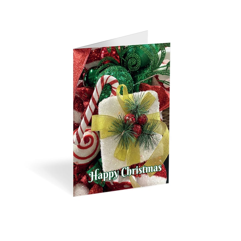 Candy Cane Parcel Folded Greeting Cards (Pack of 25) - Festive Home Decor for Christmas and Holidays