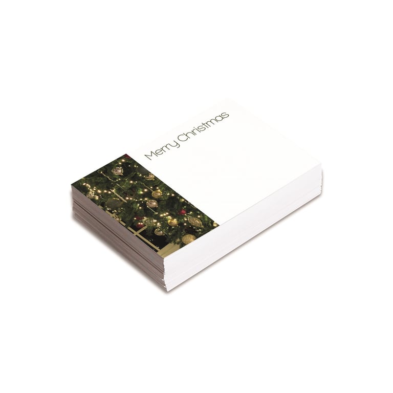 Gold Bauble Tree Florist Cards (Pack of 25) - Festive Home Decor Greeting Cards with Gold Decoration and Christmas Tree Design for Floral Wishes