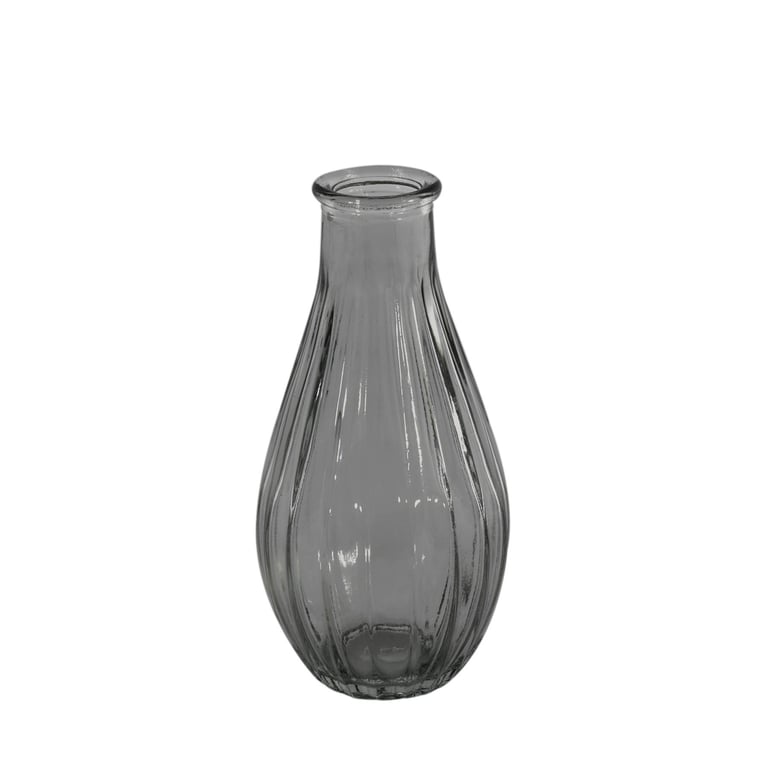 Grey Vintage Fluted Bud Vase - 14cm Floral Decoration Home Decor Gift