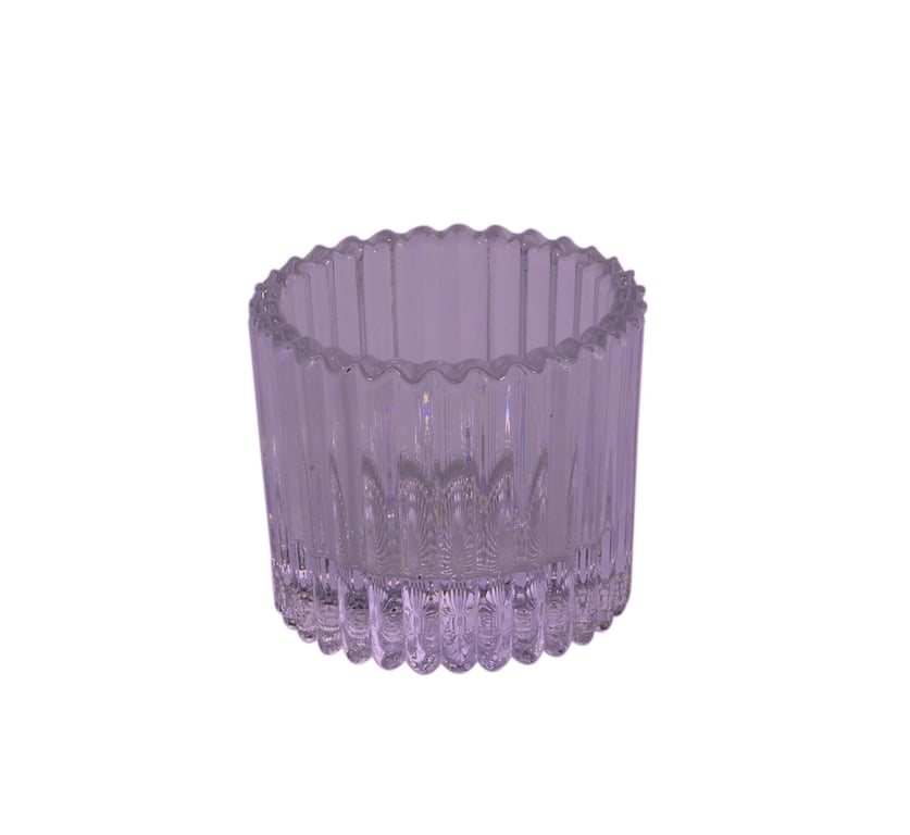 Lilac Ribbed Glass Tealight Holder - Vintage Home Decor Accent