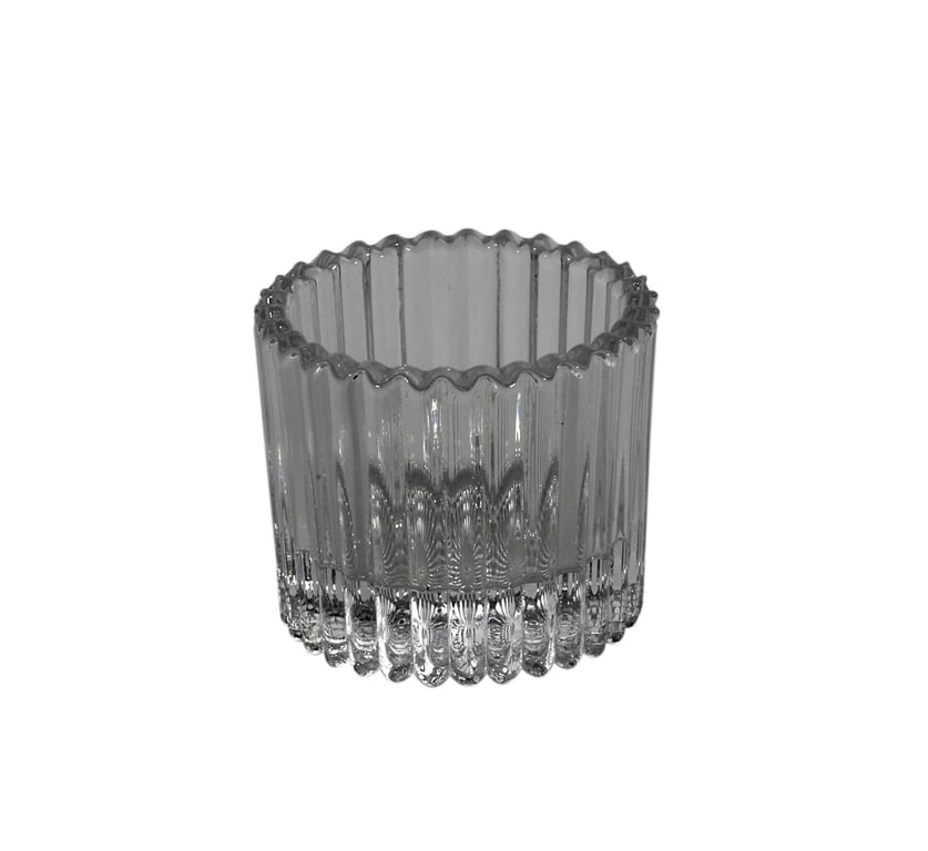 Grey Glass Ribbed Tealight Holder - 4.5cm Home Decor Accessory