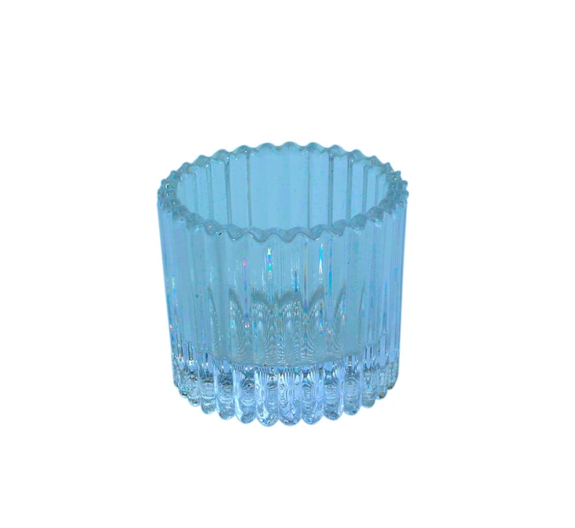 Blue Harrison Ribbed Glass Tealight Holder - Elegant Home Decor Accent