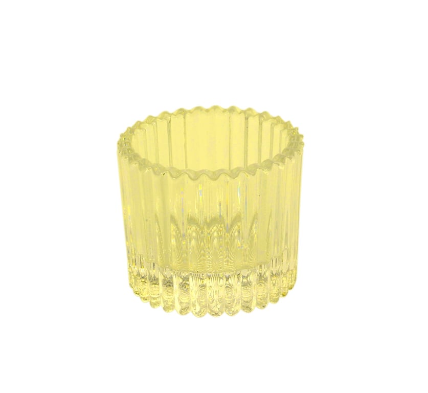 Yellow Ribbed Glass Tealight Holder - Elegant Home Decor Accent with Soft Indoor Lighting