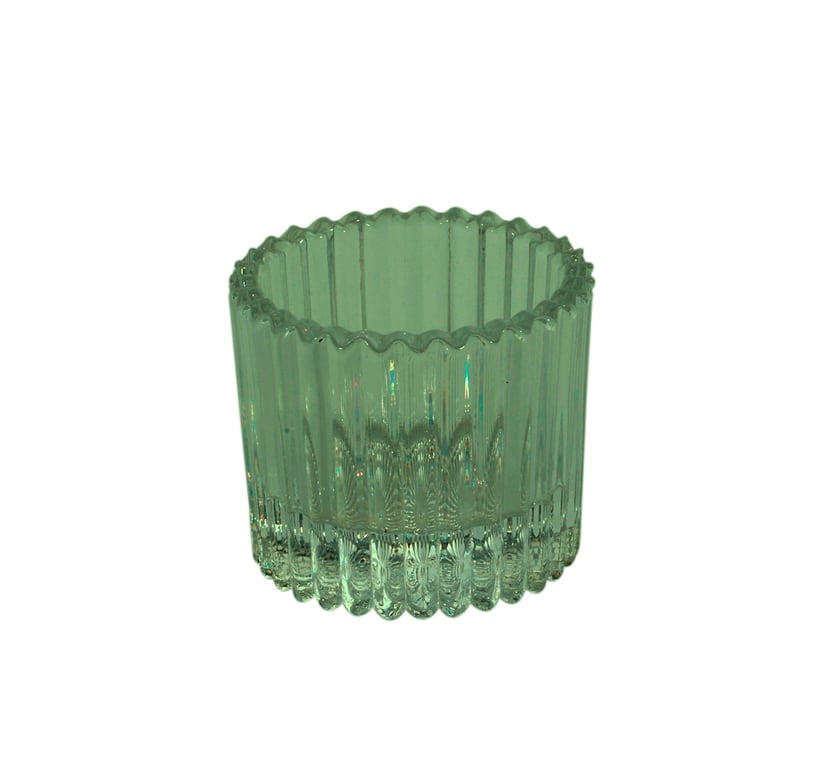 Green Harrison Ribbed Glass Tealight Holder - Elegant Home Decor Candle Stand