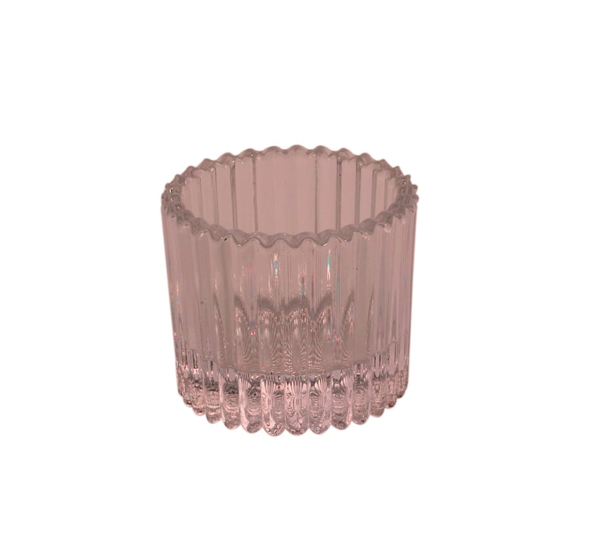 Pink Ribbed Glass Tealight Holder - Elegant Indoor Decoration Candle Set