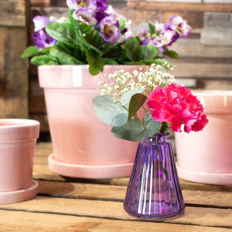 Lilac Pyramid Glass Bottle Vase 10cm Home Decor, Floral Decoration