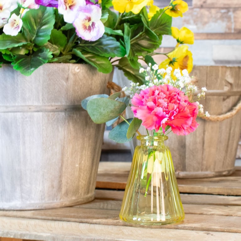Yellow Pyramid Glass Bottle Vase - 10cm Home Decor Accent for Kitchen Decoration