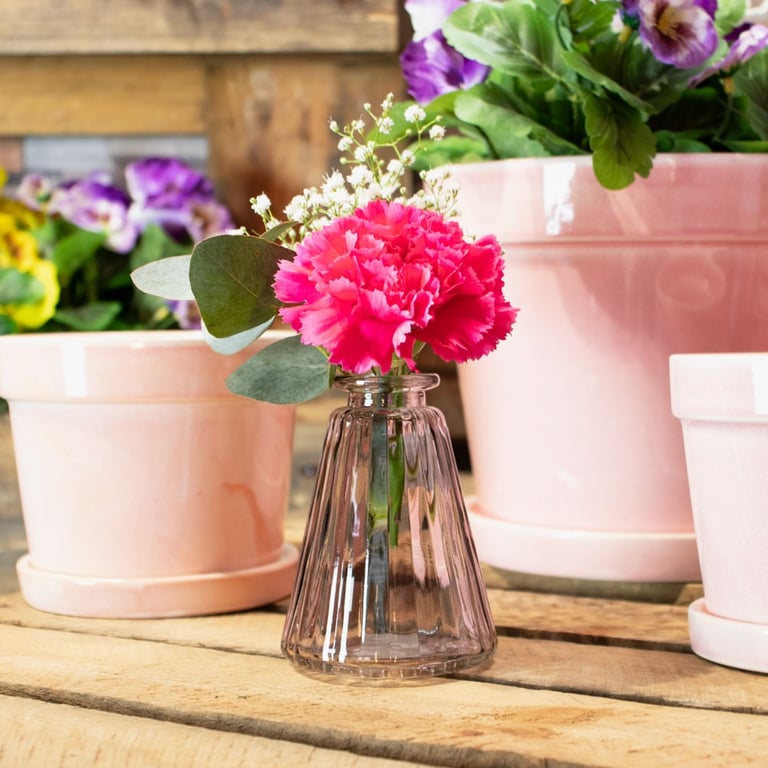 Pink Pyramid Glass Bottle Vase - Elegant Home Decor Accent, 10cm Height