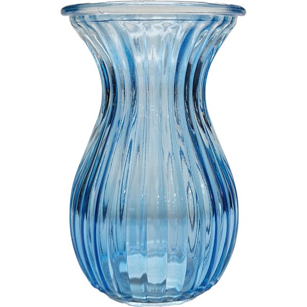 Blue Harper Fluted & Flared Glass Vase (14cm) - Elegant Indoor Decoration and Flower Arrangement Home Decor Item