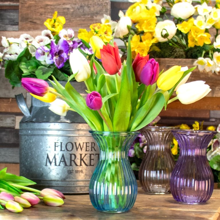 Blue Harper Fluted & Flared Glass Vase (14cm) - Elegant Indoor Decoration and Flower Arrangement Home Decor Item