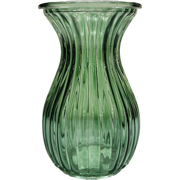 Green Harper Fluted & Flared Glass Vase - 14cm Home Decor Accent