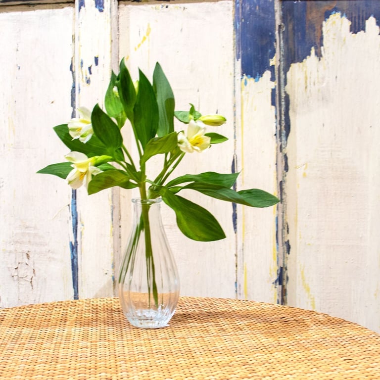 Clear Vintage Fluted Bud Vase - 14cm Clear Glass Home Decor Flower Vase