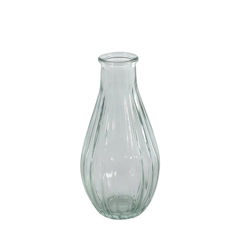 Clear Vintage Fluted Bud Vase - 14cm Clear Glass Home Decor Flower Vase