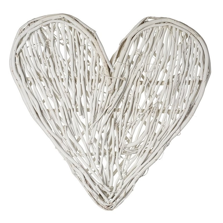 Medium White Wicker Heart Decoration - 40cm Garden and Home Decor Accent