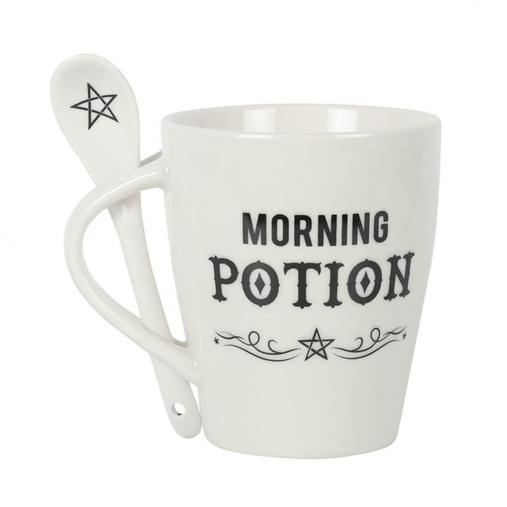 Morning Potion Ceramic Mug and Spoon Set - Perfect Kitchen Essentials for Coffee Lovers