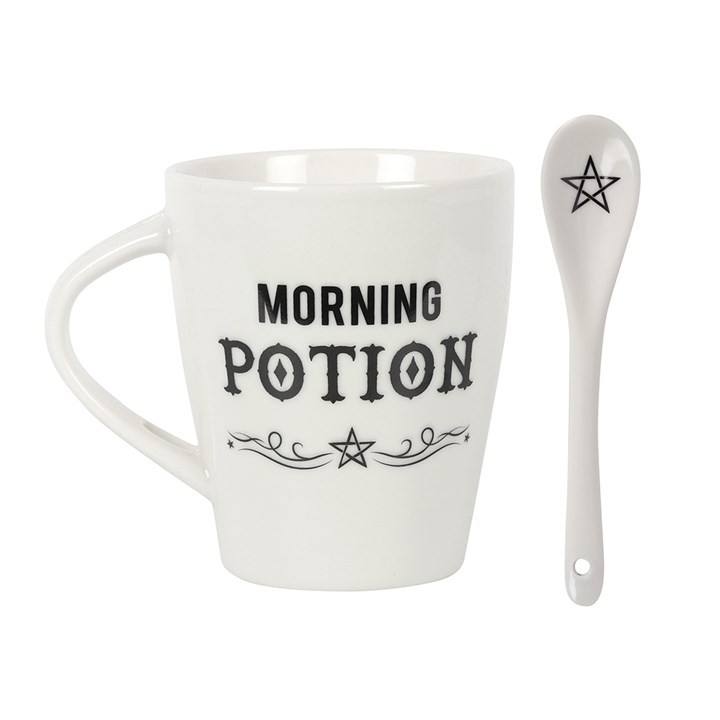 Morning Potion Ceramic Mug and Spoon Set - Perfect Kitchen Essentials for Coffee Lovers