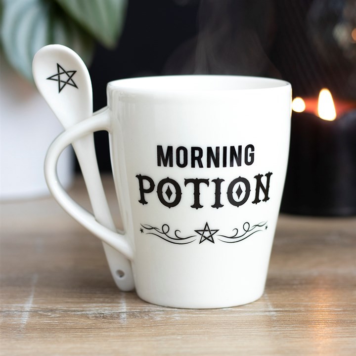Morning Potion Ceramic Mug and Spoon Set - Perfect Kitchen Essentials for Coffee Lovers