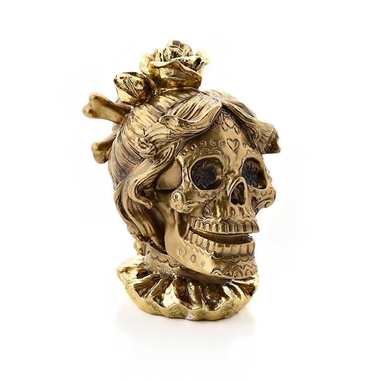Gold Skull Resin Figurine - Vintage Home Decor Accessory with Gold Finish and Spooky Touch
