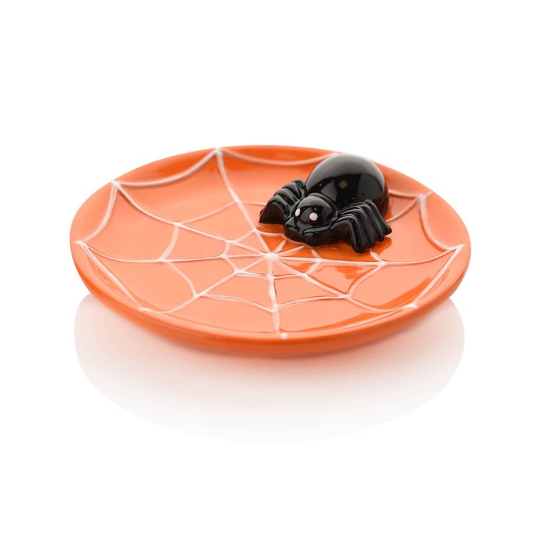Vintage Style Spider Web Plate - Enameled Metal Wall Art Plaque Home Decor Trinket Dish