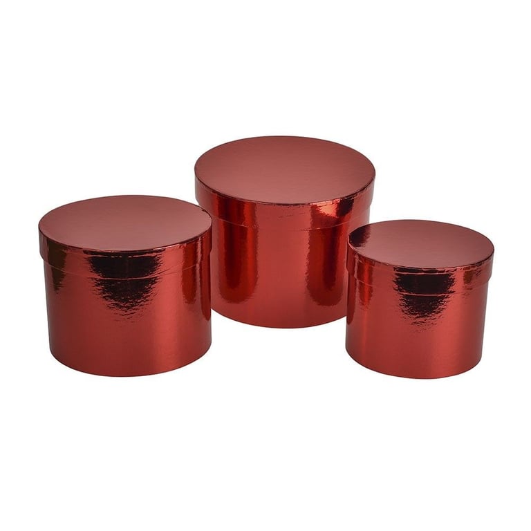 Metallic Red Hat Box Set of 3 - Stylish Winter Storage for Her Fashion Favorites