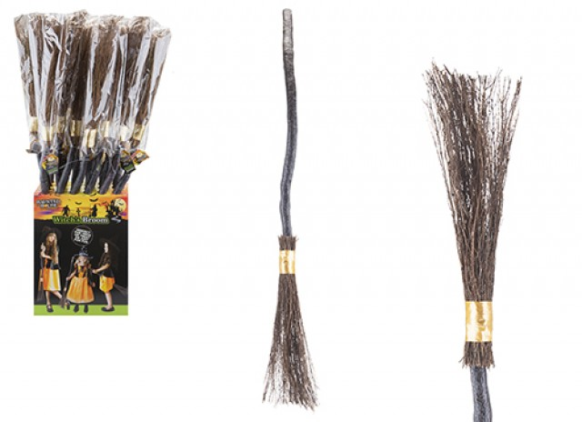 Witches Broom with Durable Plastic Handle - Halloween Prop Accessory