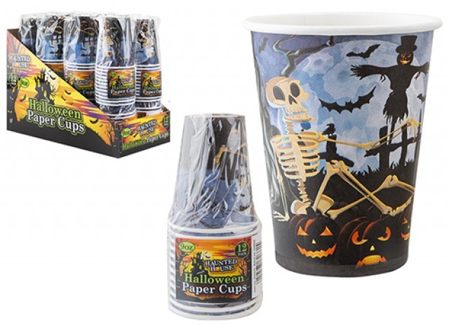 Halloween Paper Cups - 12 Pack of 9oz Party Supplies and Home Decorations