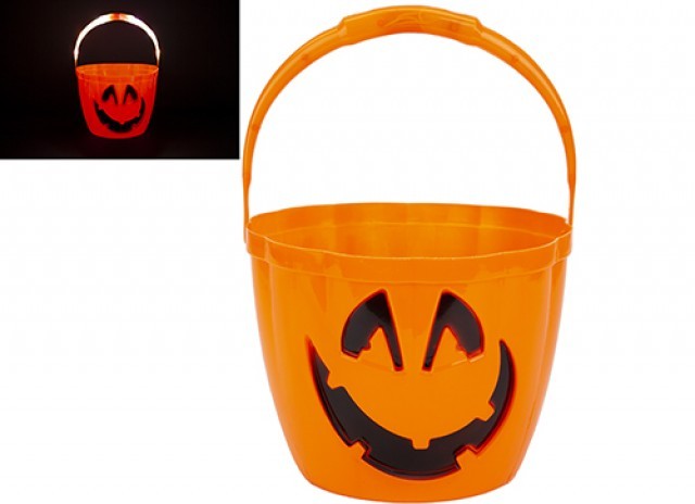 Pumpkin Bucket with Light Up Handle - Halloween Decor and Fall Decoration Party Supplies