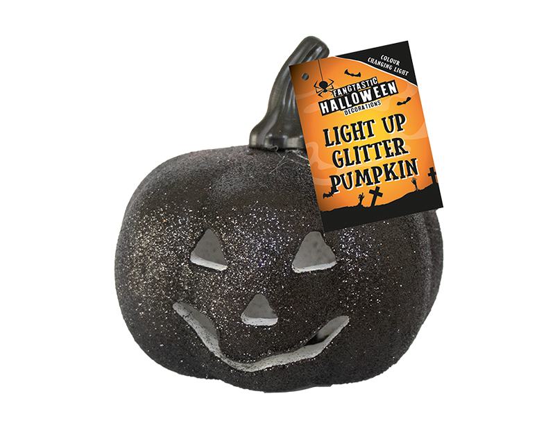 Light Up Glitter Pumpkin - Assorted Halloween Decorations for Home and Party Supplies