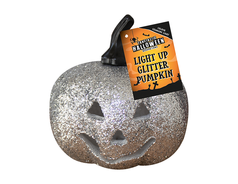 Light Up Glitter Pumpkin - Assorted Halloween Decorations for Home and Party Supplies